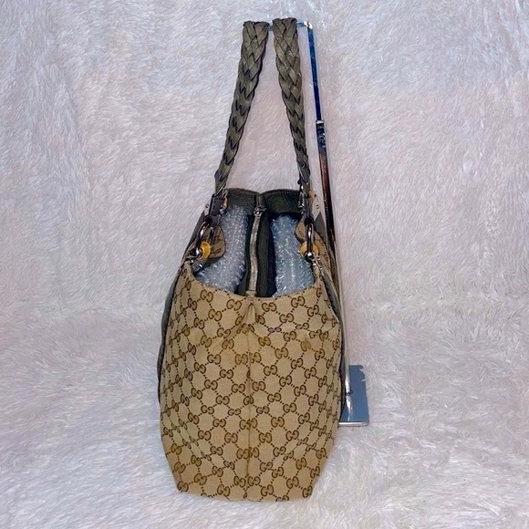 Gucci Monogram GG Canvas Leather Bamboo Bar Large Shoulder Tote & Folio Wallet - Picture 7 of 17